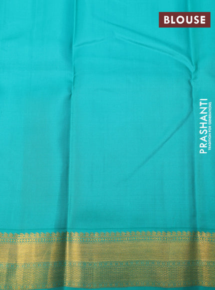 Pure kanchipuram silk saree deep coffee brown and teal green with allover checked pattern and zari woven korvai border