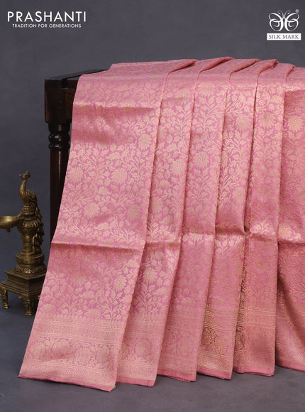 Banarasi uppada silk saree pastel pink with allover zari woven brocade weaves and zari woven border