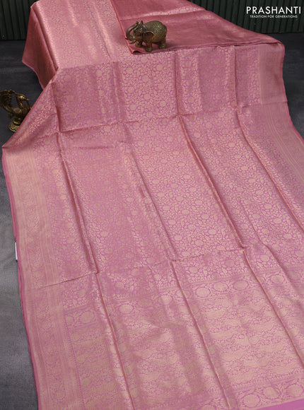 Banarasi uppada silk saree pastel pink with allover zari woven brocade weaves and zari woven border