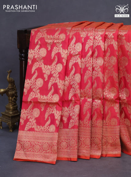 Banarasi uppada silk saree dual shade of pinkish orange with allover zari woven brocade weaves and zari woven border