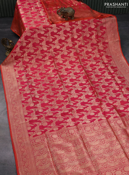 Banarasi uppada silk saree dual shade of pinkish orange with allover zari woven brocade weaves and zari woven border