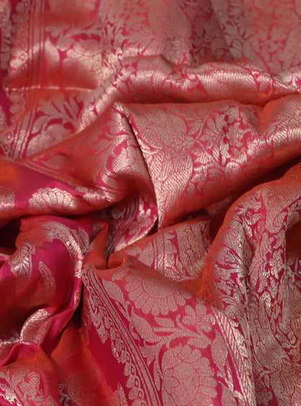 Banarasi uppada silk saree dual shade of pinkish orange with allover zari woven brocade weaves and zari woven border