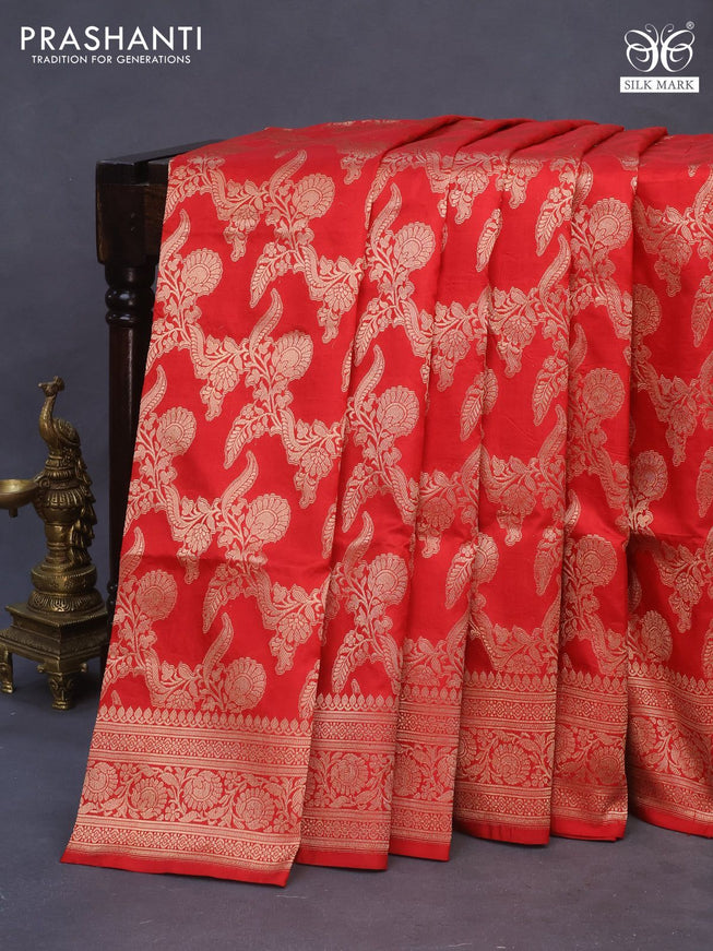 Banarasi uppada silk saree red with allover zari woven brocade weaves and zari woven border