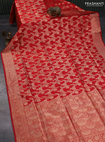 Banarasi uppada silk saree red with allover zari woven brocade weaves and zari woven border