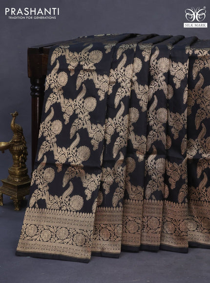 Banarasi uppada silk saree black with allover zari woven brocade weaves and zari woven border