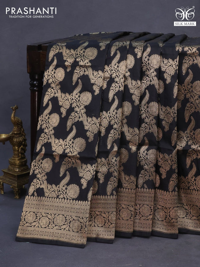 Banarasi uppada silk saree black with allover zari woven brocade weaves and zari woven border