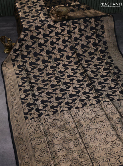 Banarasi uppada silk saree black with allover zari woven brocade weaves and zari woven border