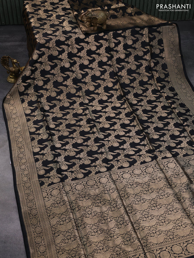 Banarasi uppada silk saree black with allover zari woven brocade weaves and zari woven border