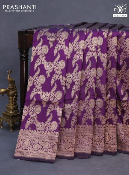 Banarasi uppada silk saree deep violet with allover zari woven brocade weaves and zari woven border