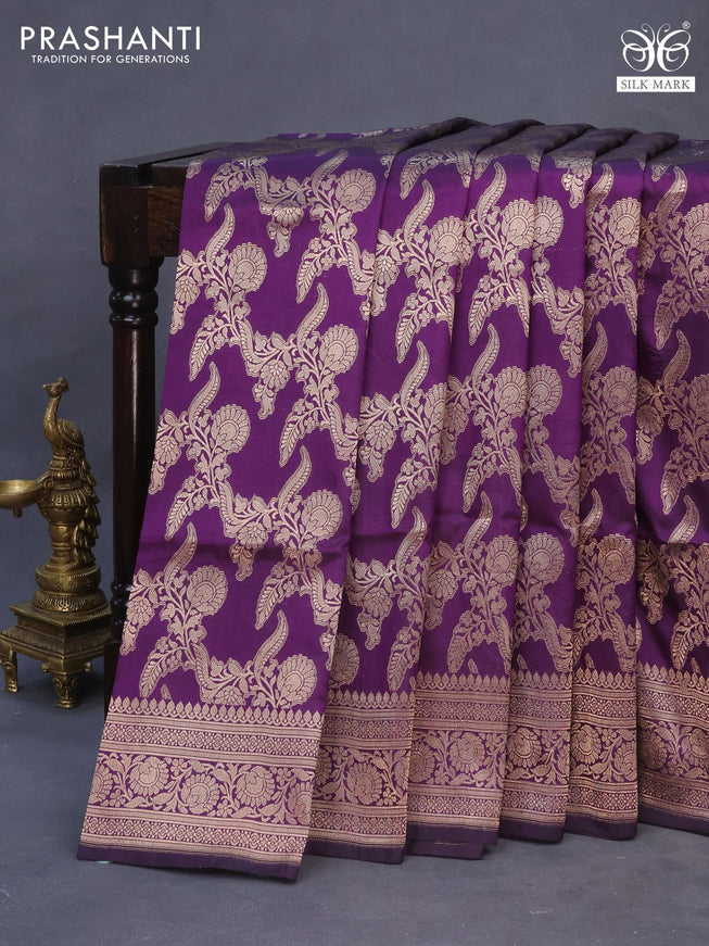 Banarasi uppada silk saree deep violet with allover zari woven brocade weaves and zari woven border