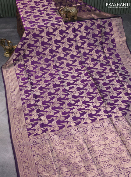 Banarasi uppada silk saree deep violet with allover zari woven brocade weaves and zari woven border