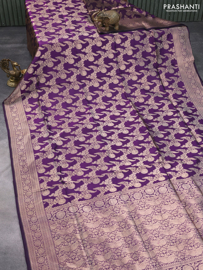 Banarasi uppada silk saree deep violet with allover zari woven brocade weaves and zari woven border