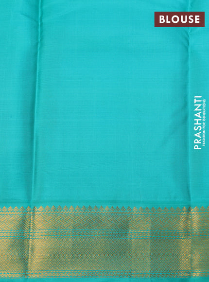 Pure kanchipuram silk saree dark magenta pink and teal green with allover thread weaves and zari woven korvai border