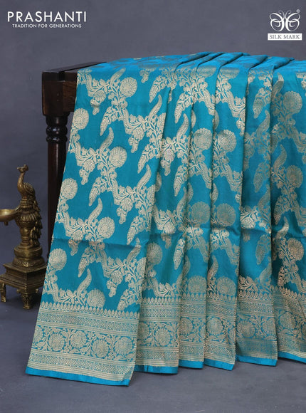 Banarasi uppada silk saree teal green with allover zari woven brocade weaves and zari woven border