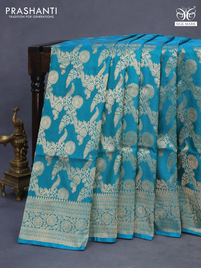 Banarasi uppada silk saree teal green with allover zari woven brocade weaves and zari woven border