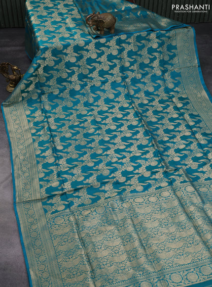 Banarasi uppada silk saree teal green with allover zari woven brocade weaves and zari woven border