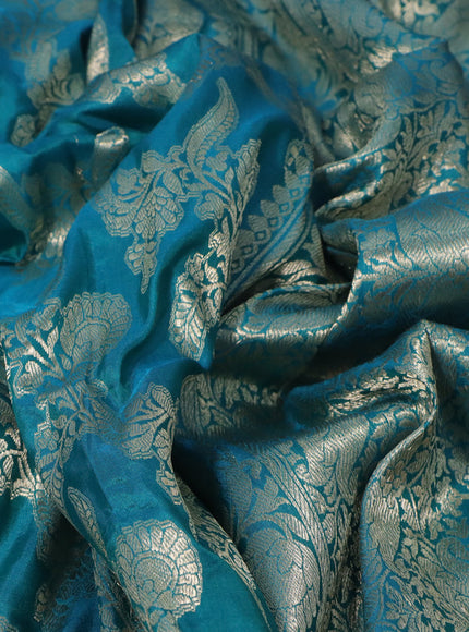 Banarasi uppada silk saree teal green with allover zari woven brocade weaves and zari woven border