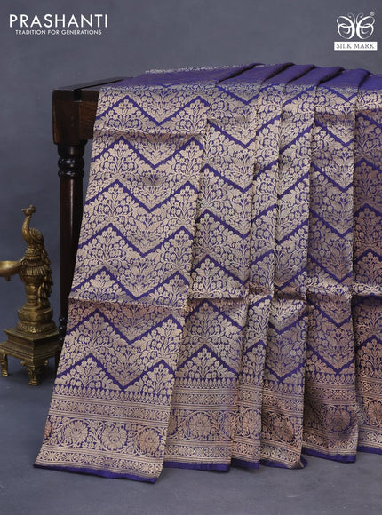 Banarasi uppada silk saree blue with allover zari woven brocade weaves and zari woven border