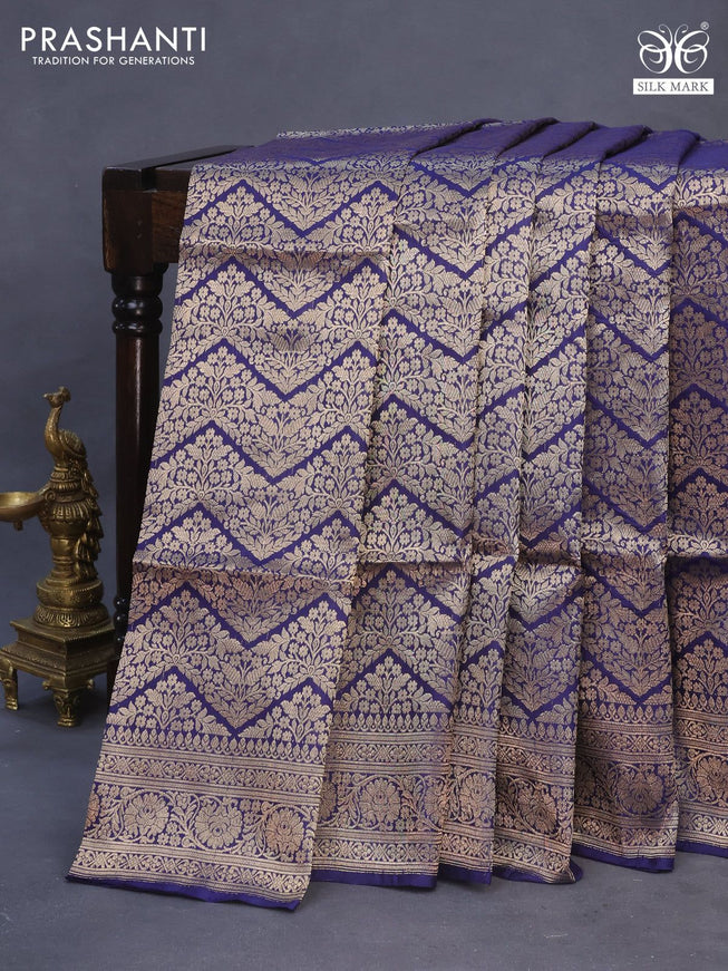 Banarasi uppada silk saree blue with allover zari woven brocade weaves and zari woven border