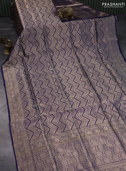 Banarasi uppada silk saree blue with allover zari woven brocade weaves and zari woven border