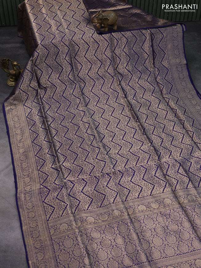 Banarasi uppada silk saree blue with allover zari woven brocade weaves and zari woven border