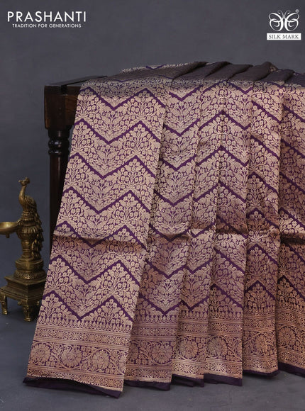 Banarasi uppada silk saree deep wine shade with allover zari woven brocade weaves and zari woven border