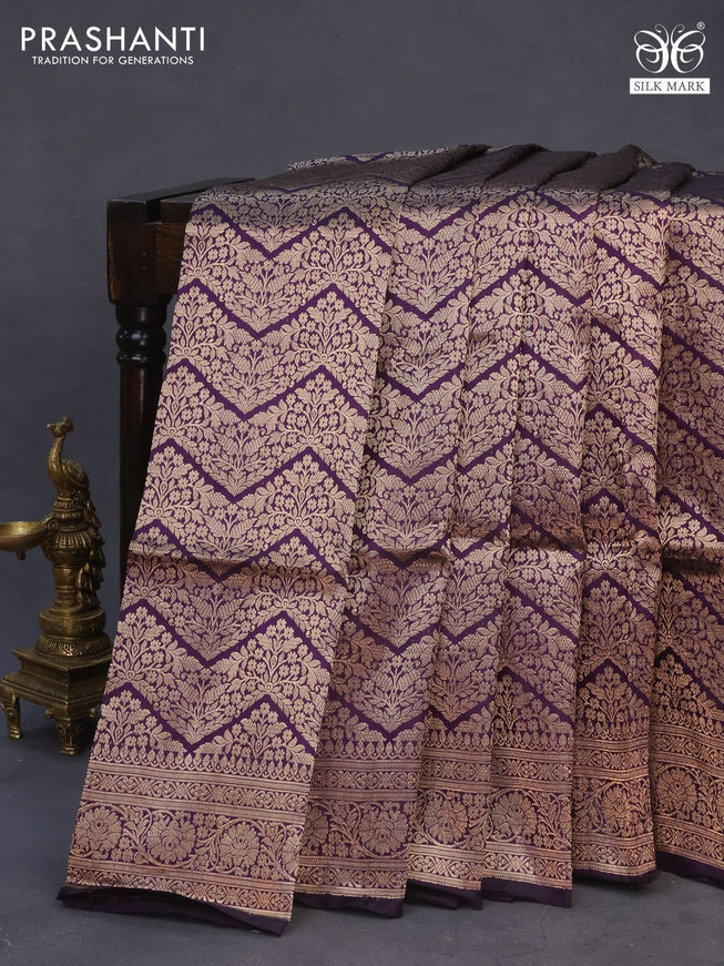 Banarasi uppada silk saree deep wine shade with allover zari woven brocade weaves and zari woven border