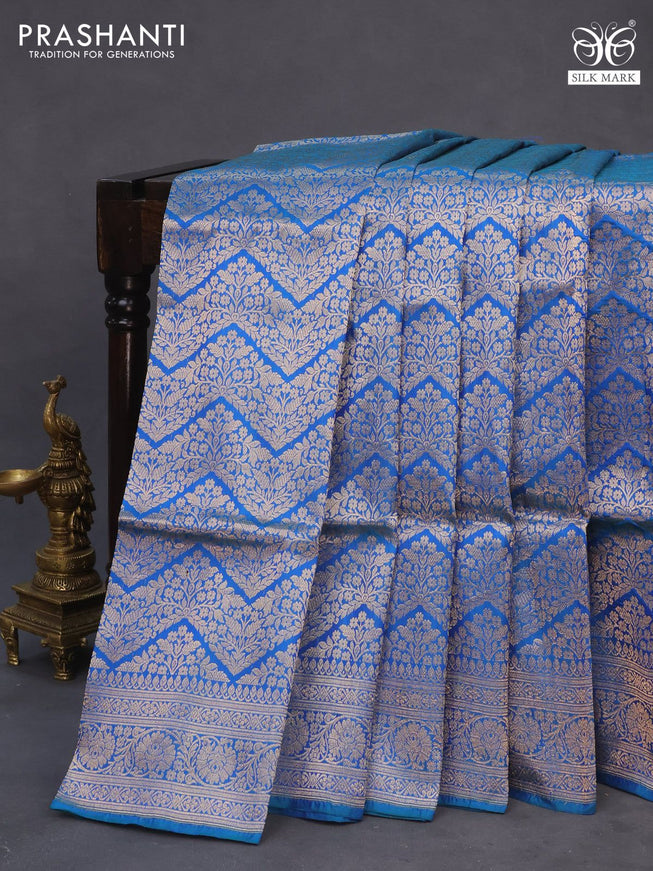 Banarasi uppada silk saree dual shade of blue with allover zari woven brocade weaves and zari woven border