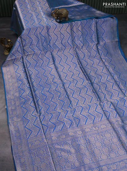 Banarasi uppada silk saree dual shade of blue with allover zari woven brocade weaves and zari woven border