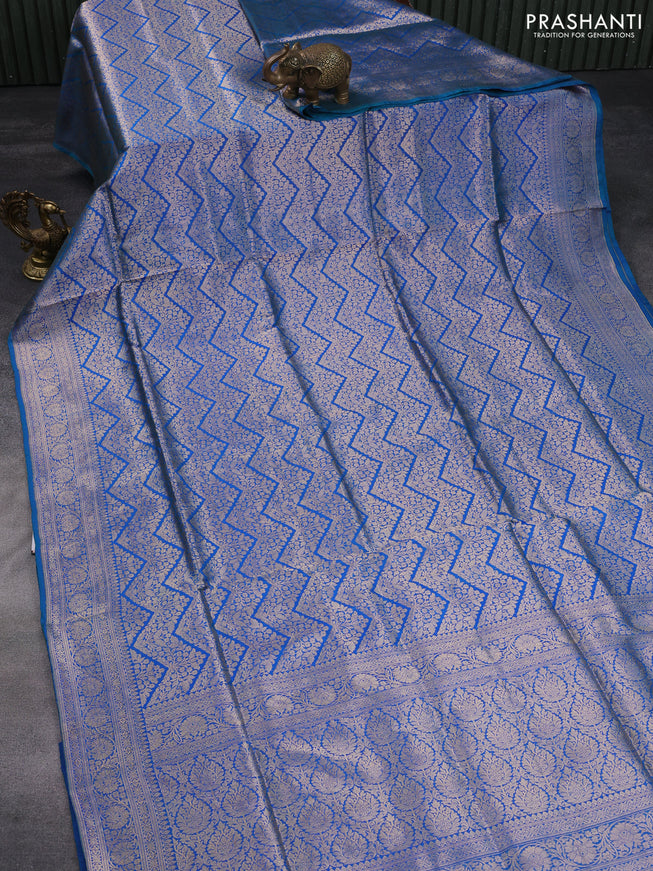 Banarasi uppada silk saree dual shade of blue with allover zari woven brocade weaves and zari woven border