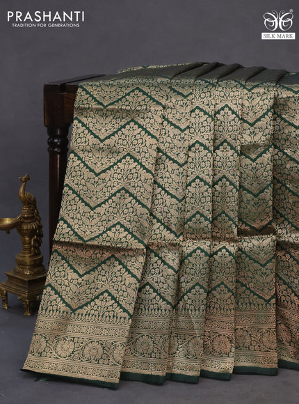 Banarasi uppada silk saree dark green with allover zari woven brocade weaves and zari woven border