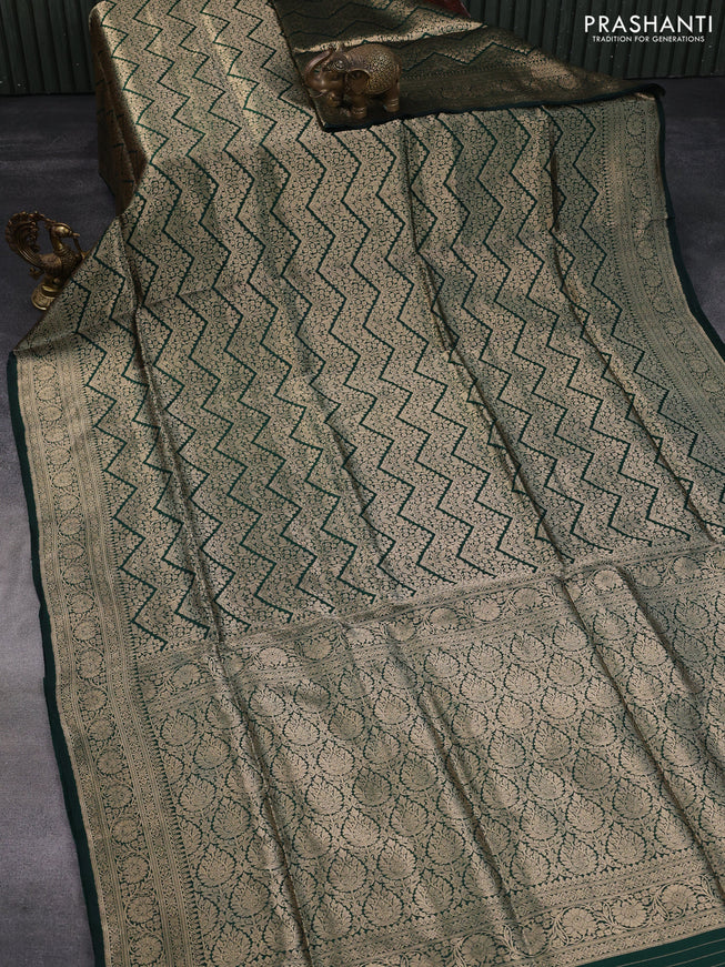 Banarasi uppada silk saree dark green with allover zari woven brocade weaves and zari woven border