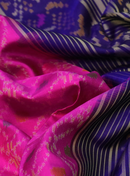 Rajkot patola silk saree pink and blue with allover ikat weaves and zari woven ikat border