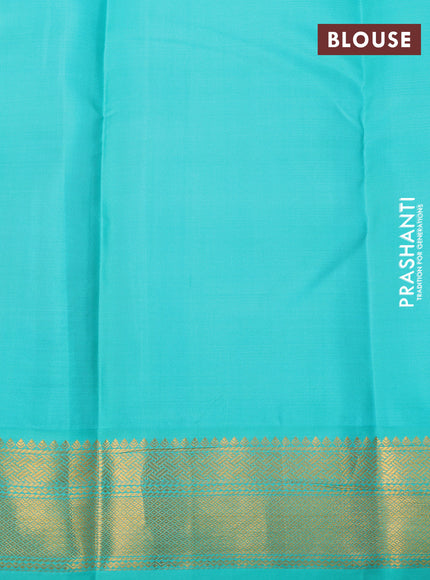 Pure kanchipuram silk saree candy pink and teal green with allover thread weaves and zari woven korvai border