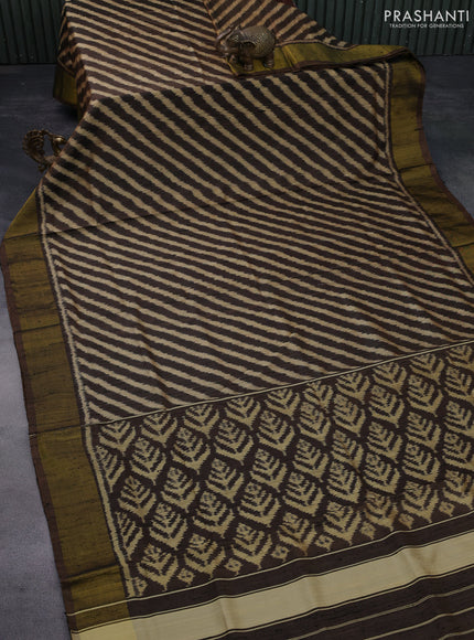 Rajkot patola silk saree brown shade and cream with allover leheriya pattern and zari border & jute finish