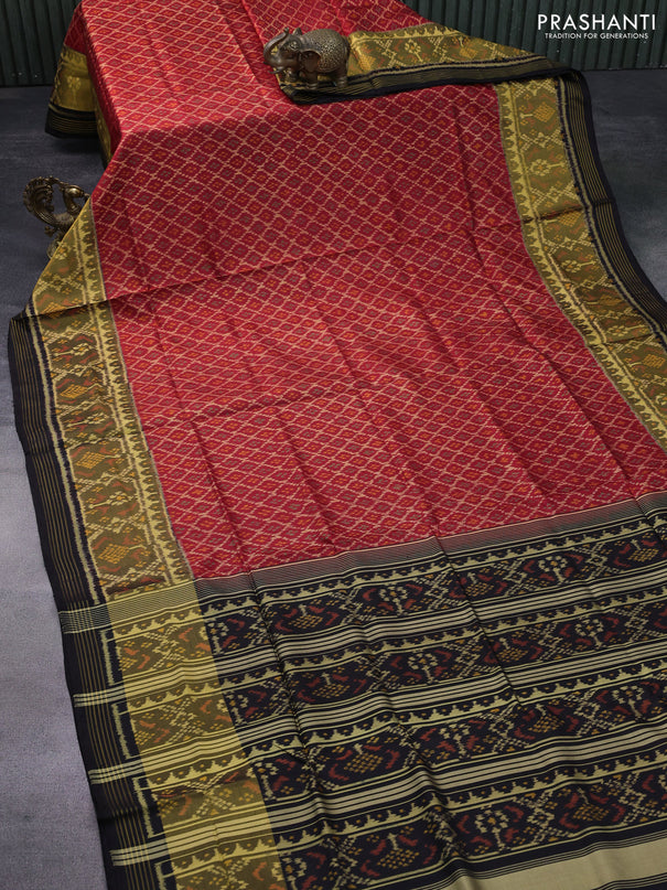 Rajkot patola silk saree maroon and black with allover ikat weaves and ikat woven zari border