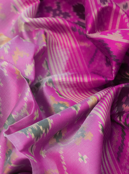 Rajkot patola silk saree light pink and pink with allover ikat weaves and zari woven ikat border