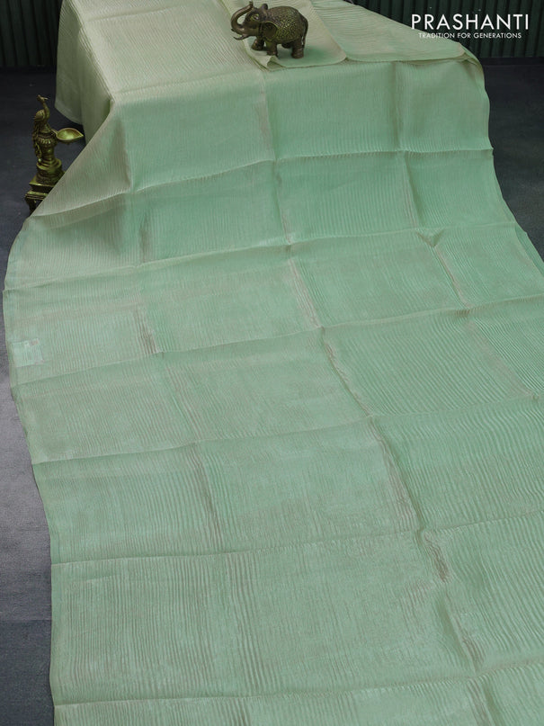 Organza crushed tissue silk saree pastel green and blue with plain body in borderless style