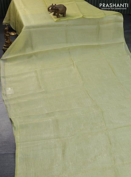 Organza crushed tissue silk saree yellow and teal blue with plain body in borderless style