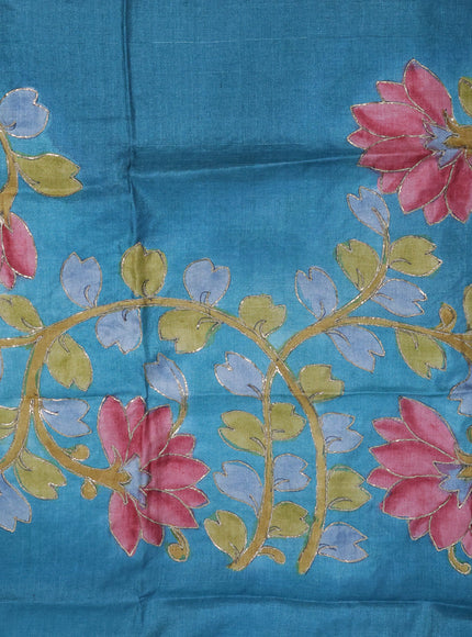 Organza crushed tissue silk saree pastel pink and teal blue with plain body in borderless style