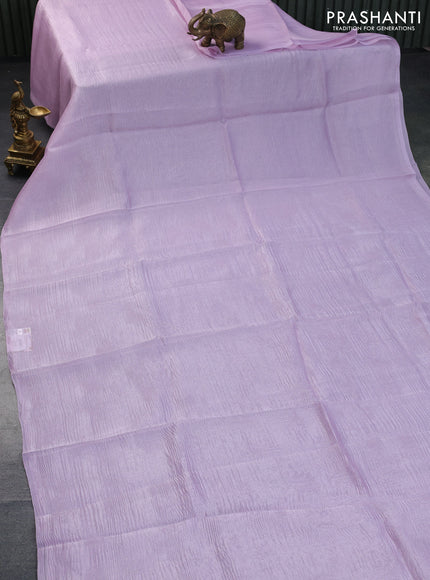 Organza crushed tissue silk saree lavender shade and green with plain body in borderless style