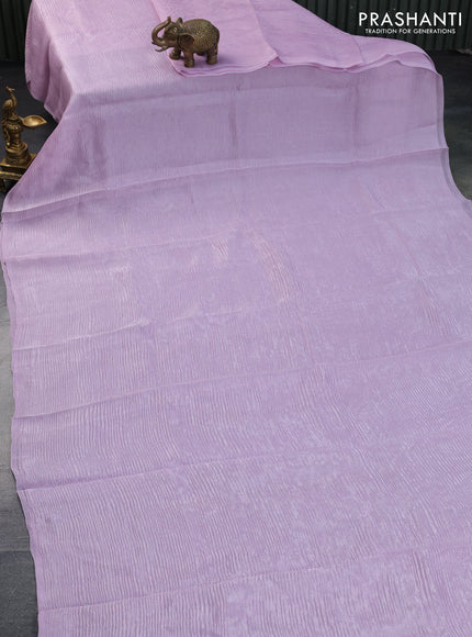 Organza crushed tissue silk saree lavender shade and teal blue with plain body in borderless style