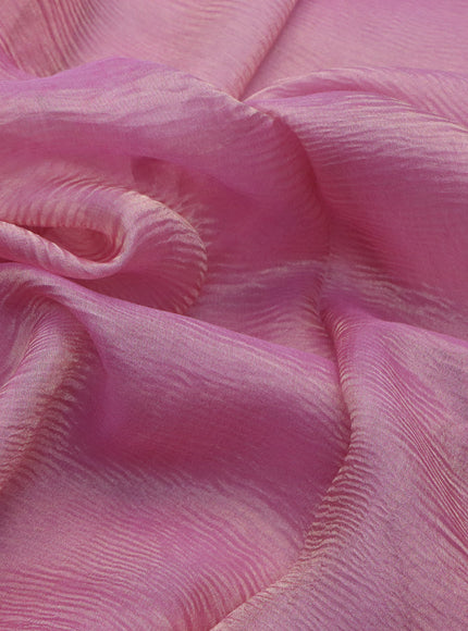 Organza crushed tissue silk saree pink shade with plain body in borderless style