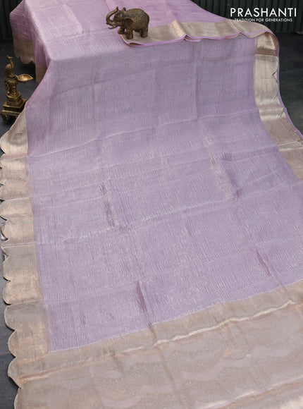 Organza crushed tissue silk saree lotus pink with plain body and zari woven border