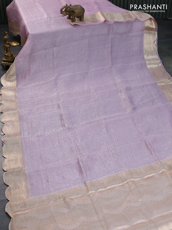 Organza crushed tissue silk saree lotus pink with plain body and zari woven border