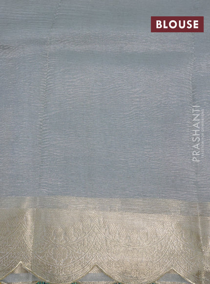 Organza crushed tissue silk saree grey shade with plain body and zari woven border