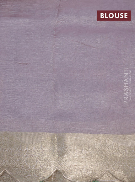 Organza crushed tissue silk saree pastel lavender with plain body and zari woven border