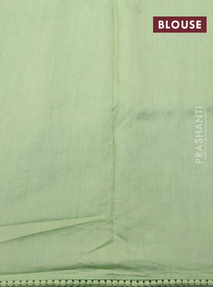 Pure organza silk saree pista green with allover lucknowi work and crocia lace work border