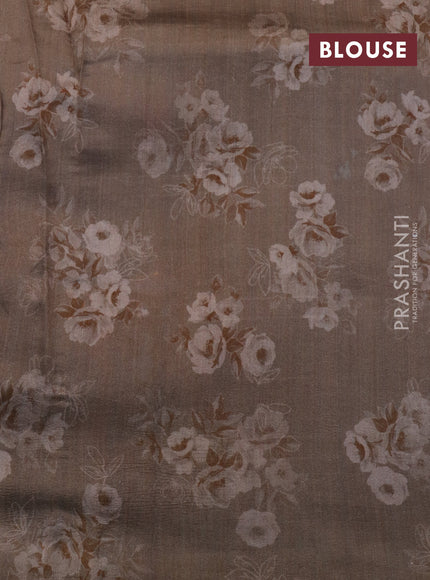 Pure organza silk saree pastel brown with allover floral digital prints and zari woven border