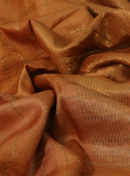 Pure tussar silk saree orange and black with allover zari checks and zari woven border